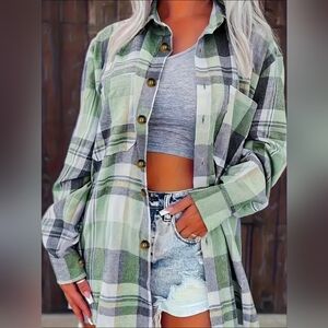 New Plaid Green and Gray Women's Top 4xl